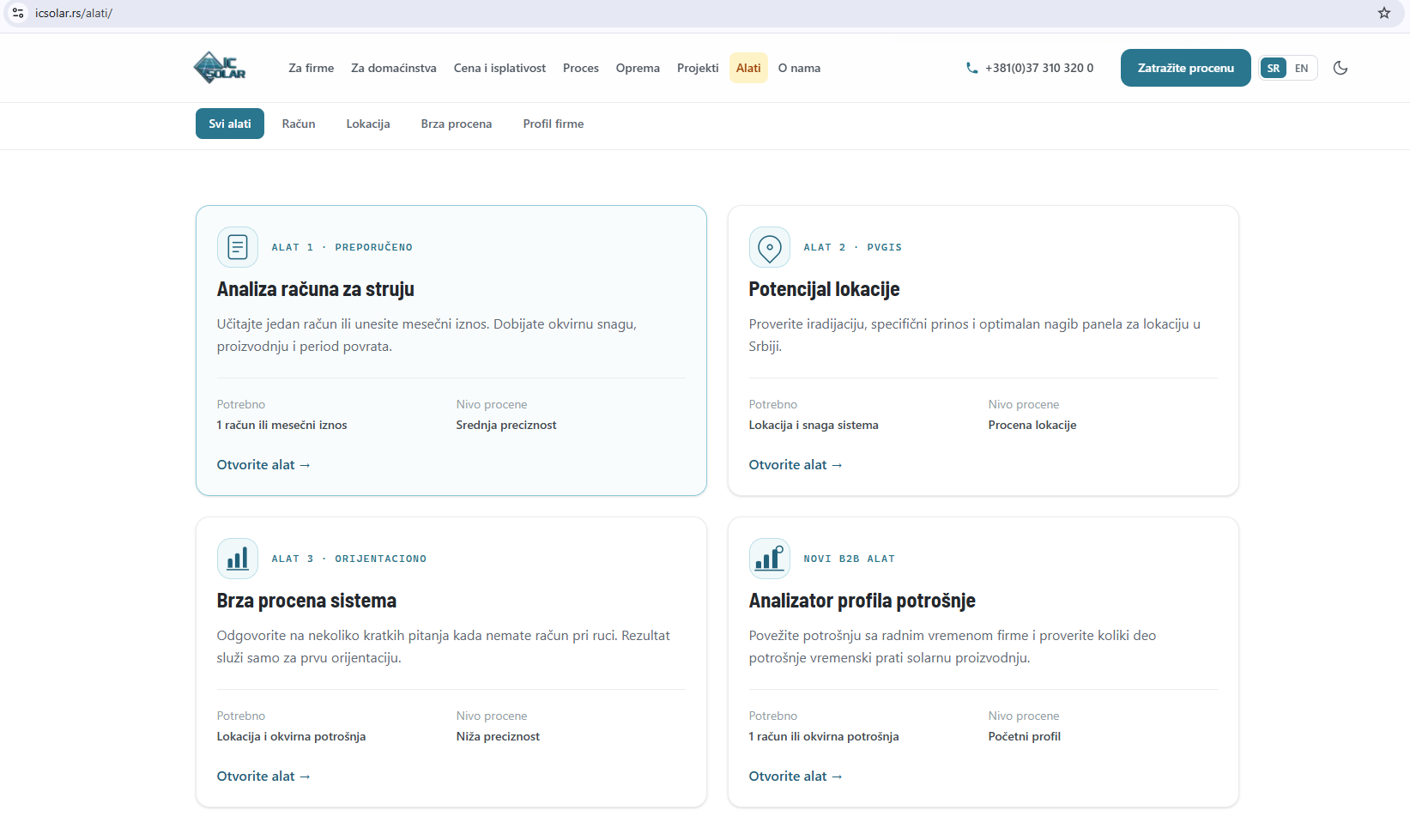 IC Solar website with interactive customer tools and technical assistant.